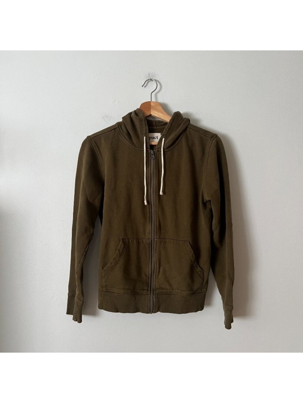 Pact Olive Green Full Zip Cotton Hooded Sweatshirt Women's Size Small